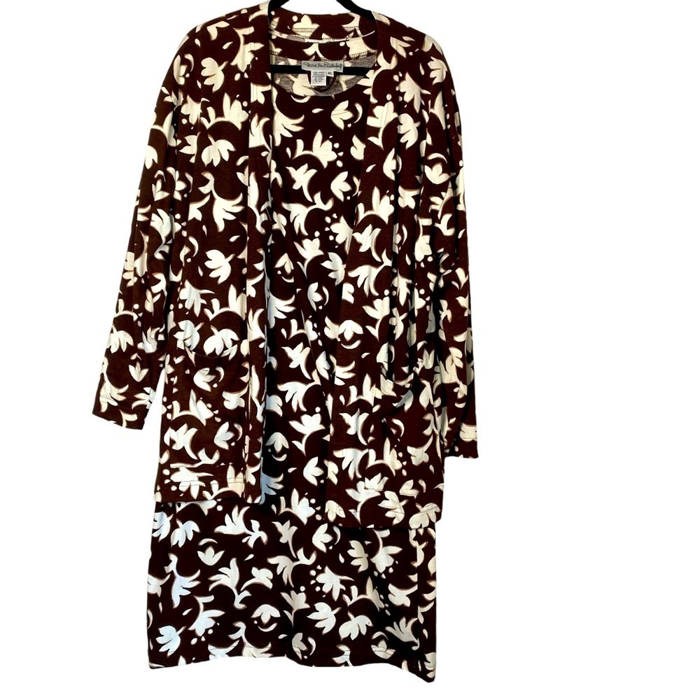 Diane Von Furstenburg 100% cotton,abstract Brown/white dress W/JACKET SZ-XL
